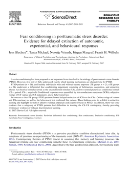 Fear Conditioning in Posttraumatic Stress Disorder: Evidence for Delayed Extinction of Autonomic, Experiential, and Behavioural Responses