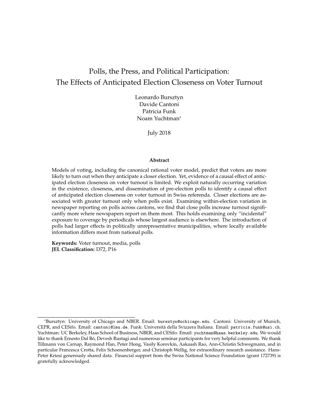 Polls, the Press, and Political Participation: the Effects of Anticipated Election Closeness on Voter Turnout