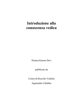 Introduzione Alla Conoscenza Vedica