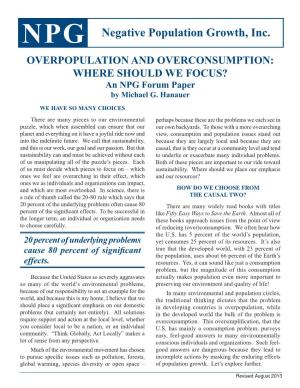 Overpopulation and Overconsumption: Where Should We Focus? an NPG Forum Paper by Michael G