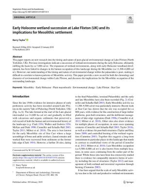 Early Holocene Wetland Succession at Lake Flixton (UK) and Its Implications for Mesolithic Settlement
