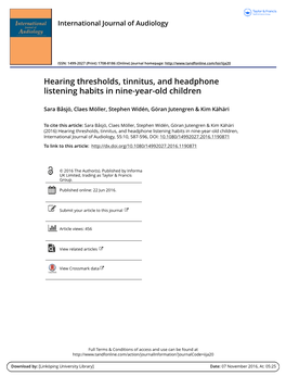 Hearing Thresholds, Tinnitus, and Headphone Listening Habits in Nine-Year-Old Children