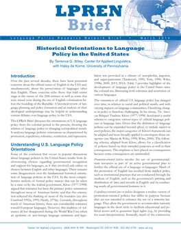 Historical Orientations to Language Policy in the United States by Terrence G