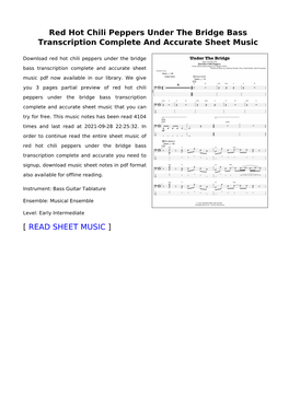 Red Hot Chili Peppers Under the Bridge Bass Transcription Complete and Accurate Sheet Music
