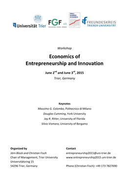 Workshop Economics of Entrepreneurship and Innovation