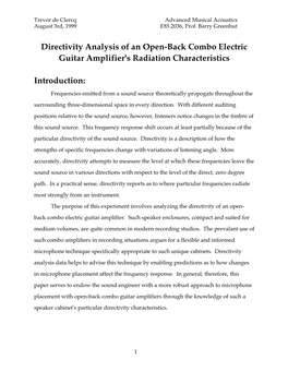 Directivity Analysis of an Open-Back Combo Electric Guitar Amplifier's Radiation Characteristics