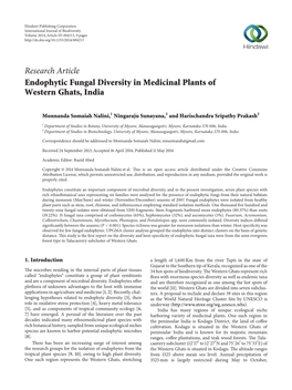 Research Article Endophytic Fungal Diversity in Medicinal Plants of Western Ghats, India