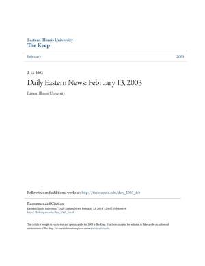 Daily Eastern News: February 13, 2003 Eastern Illinois University