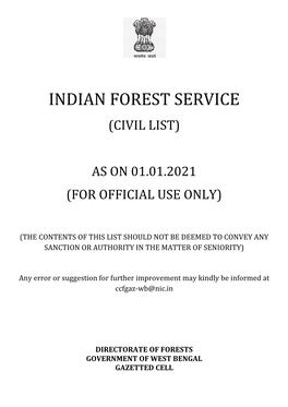 Updated Civil List of Indian Forest Service of West Bengal Cadre