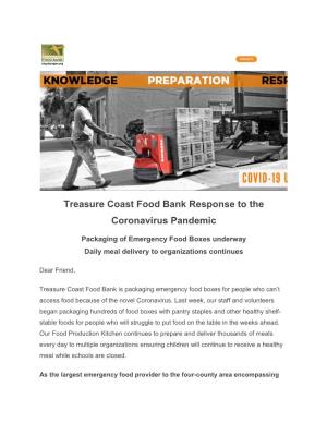Treasure Coast Food Bank Response to the Coronavirus Pandemic