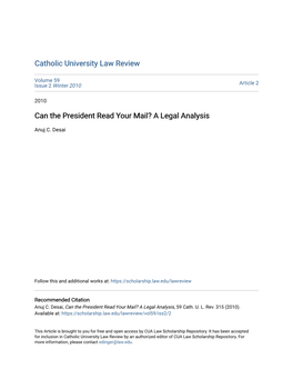 Can the President Read Your Mail? a Legal Analysis