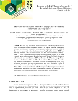 Molecular Modeling and Simulation of Polyamide Membrane for Forward Osmosis Process