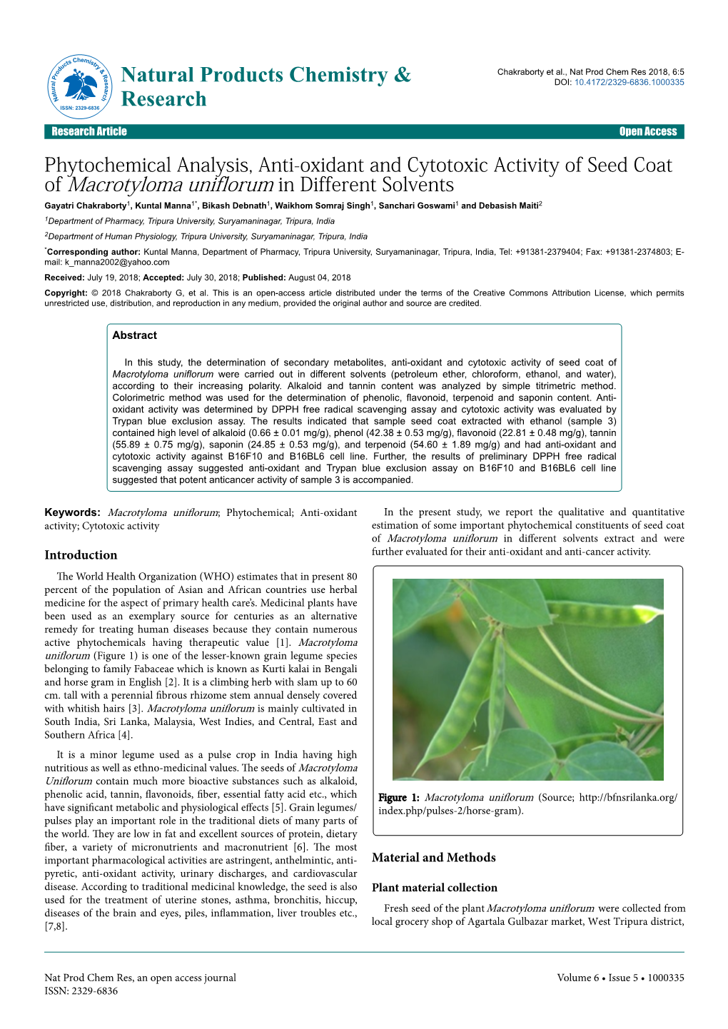 Phytochemical Analysis, Anti-Oxidant and Cytotoxic Activity of Seed Coat