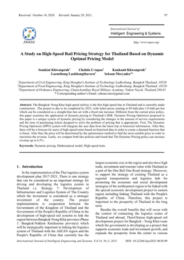 A Study on High-Speed Rail Pricing Strategy for Thailand Based on Dynamic Optimal Pricing Model