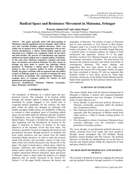 Radical Space and Resistance Movement in Maisuma, Srinagar