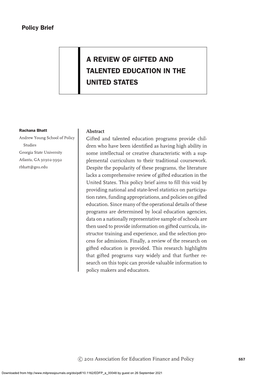 A Review of Gifted and Talented Education in the United States