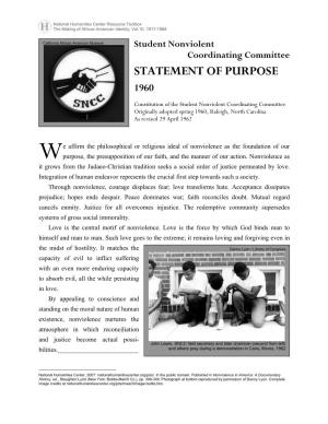 Student Nonviolent Coordinating Committee, Statement of Purpose