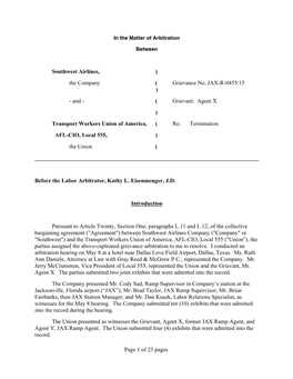 Southwest Airlines, ) the Company ( Grievance No. JAX-R-0455/15 )