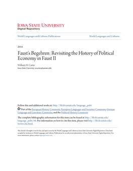 Faust's Begehren: Revisiting the History of Political Economy in Faust II William H