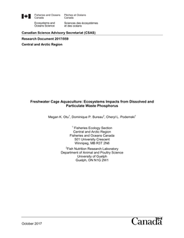 Freshwater Cage Aquaculture: Ecosystems Impacts from Dissolved and Particulate Waste Phosphorus