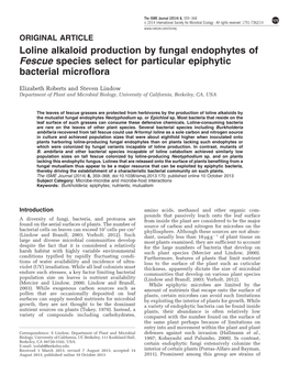 Loline Alkaloid Production by Fungal Endophytes of Fescue Species Select for Particular Epiphytic Bacterial Microflora
