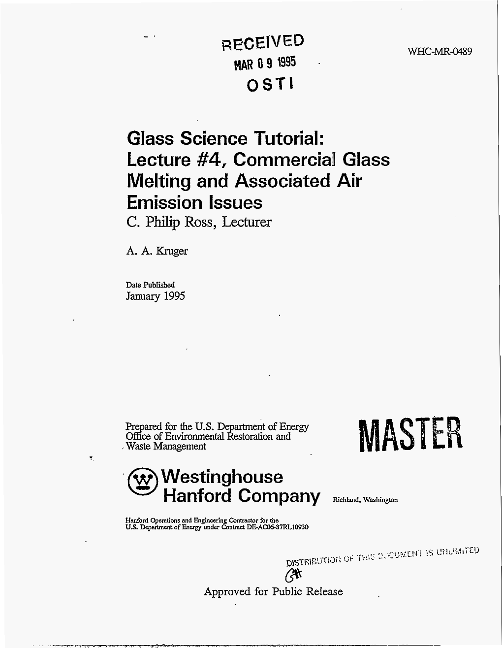 Lecture #4, Commerciail Glass Melting and Associated Air Emission Issues C