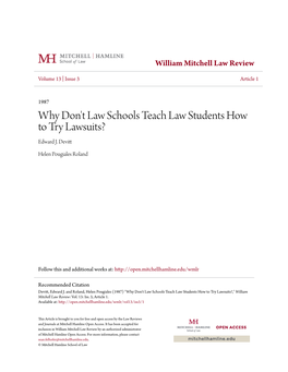 Why Don't Law Schools Teach Law Students How to Try Lawsuits? Edward J