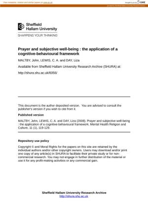 Prayer and Subjective Well-Being : the Application of a Cognitive-Behavioural Framework MALTBY, John, LEWIS, C