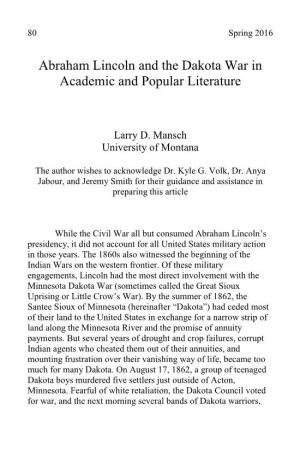 Abraham Lincoln and the Dakota War in Academic and Popular Literature