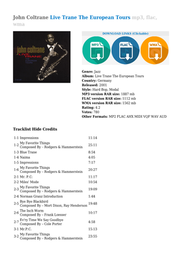 John Coltrane Live Trane the European Tours Mp3, Flac, Wma
