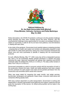 National Address by Prime Minister, Dr. the Rt. Hon. Keith Mitchell