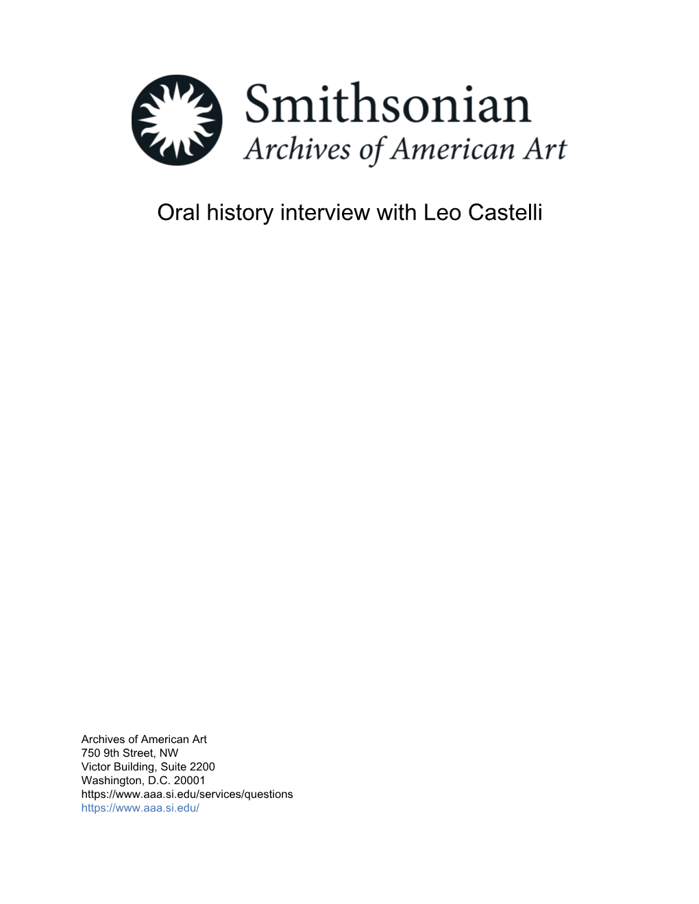 Oral History Interview with Leo Castelli