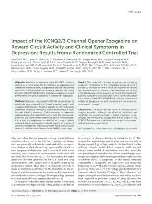 Impact of the KCNQ2/3 Channel Opener Ezogabine on Reward Circuit Activity and Clinical Symptoms in Depression: Results from a Randomized Controlled Trial