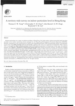 A Territory Wide Survey on Indoor Particulate Level in Hong Kong