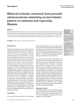 Bilateral Testicular Metastasis from Prostatic Adenocarcinoma Mimicking an Intertubular Pattern of Seminoma and Expressing Rhamm