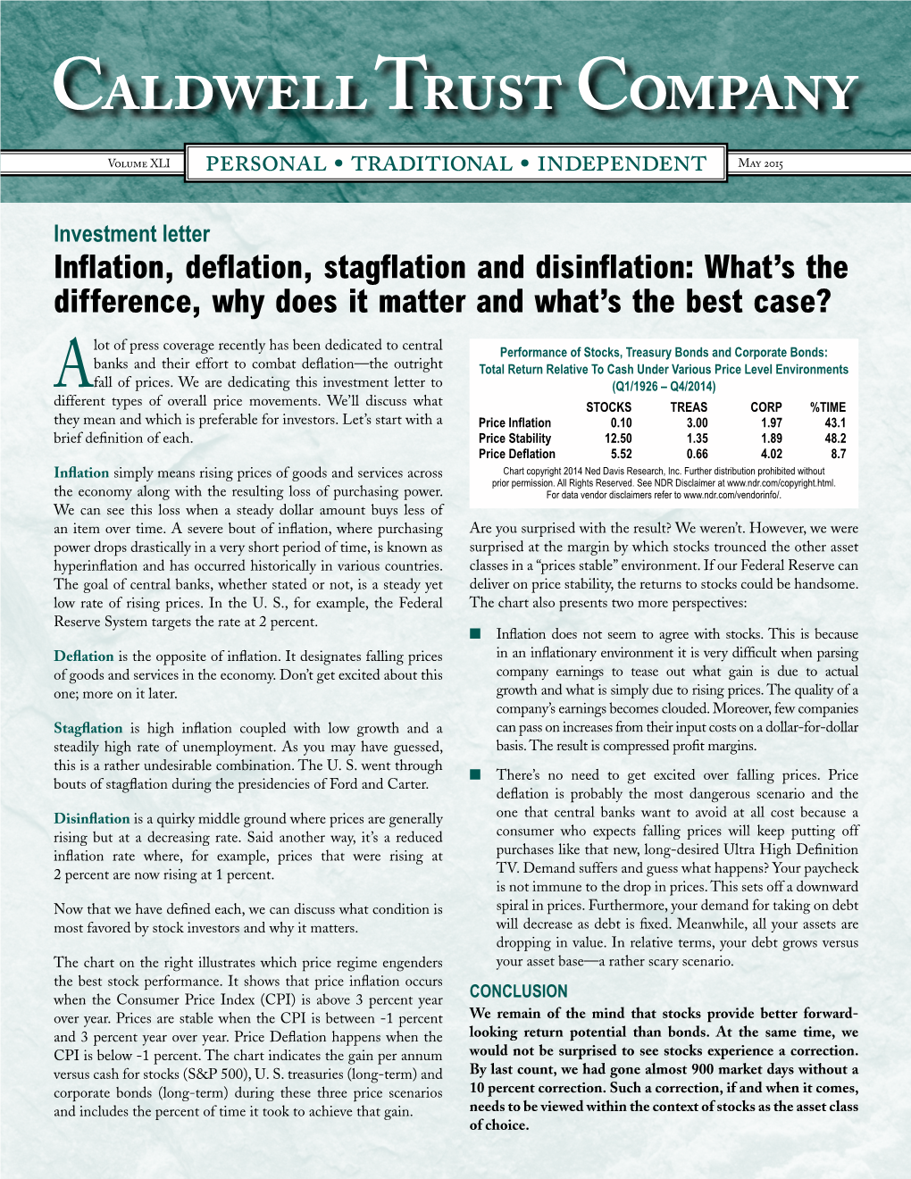 Inflation, Deflation, Stagflation and Disinflation: What’S the Difference, Why Does It Matter and What’S the Best Case?