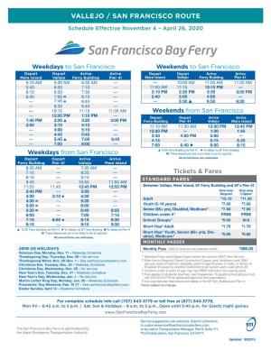Vallejo to San Francisco Ferry Schedule