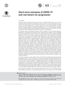 Short-Term Outcomes of COVID-19 and Risk Factors for Progression
