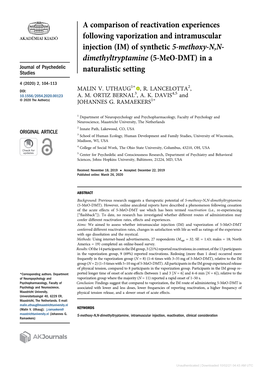 5-Meo-DMT) in a Journal of Psychedelic Studies Naturalistic Setting