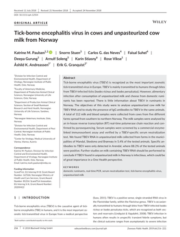 Tick‐Borne Encephalitis Virus in Cows and Unpasteurized Cow Milk from Norway