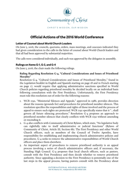 Official Actions of the 2016 World Conference