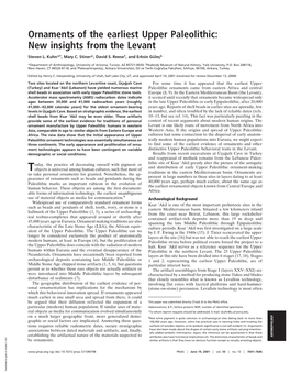 Ornaments of the Earliest Upper Paleolithic: New Insights from the Levant