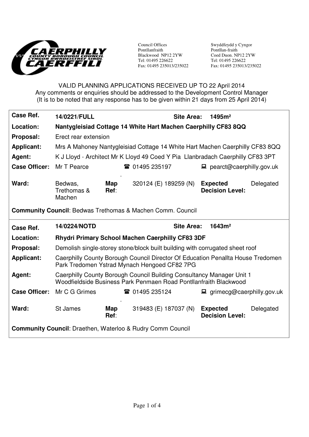 Page 1 of 4 VALID PLANNING APPLICATIONS RECEIVED up TO