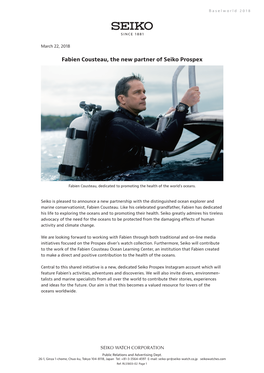 Fabien Cousteau, the New Partner of Seiko Prospex