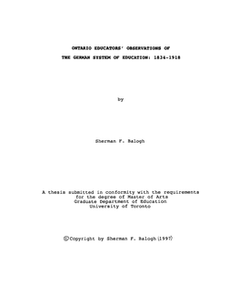 Ontario Educators' Observations of the German System of Education: 1834-1918