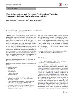 Uncivil Supervisors and Perceived Work Ability: the Joint Moderating Roles of Job Involvement and Grit