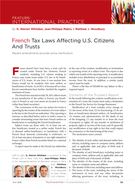 French Tax Laws Affecting U.S. Citizens and Trusts Recent Amendments Provide Some Clarification