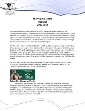 The Virginia Opera Booklist 2013-2014