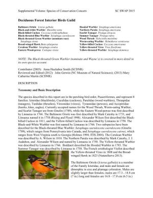 Deciduous Forest Interior Birds Guild