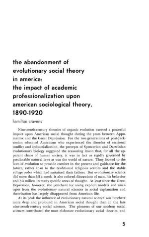 The Impact of Academic Professionalization Upon American Sociological Theory, 1890-1920 Hamilton Cravens